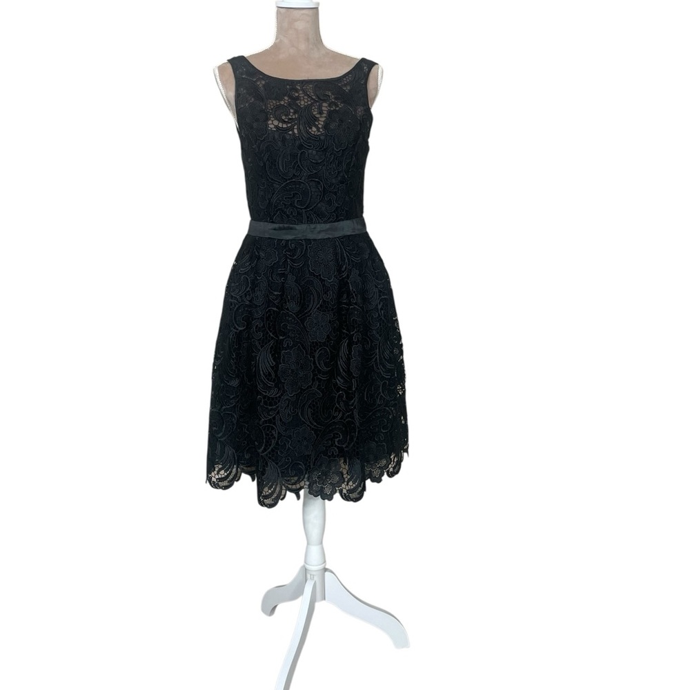 Aidan Mattox Black Floral Lace Midi Dress
